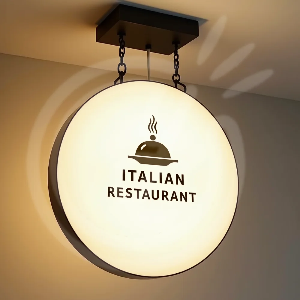 Custom LED Light Box Outdoor Business Sign Round Waterproof Acrylic Double Sided Backlit Advertising Ceiling Mounted Sign