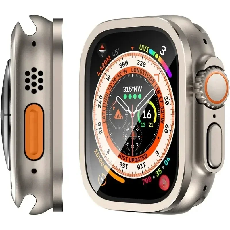 Metal Frame Tempered Glass for Apple Watch Case Ultra 2 49mm Screen Protector Anti-Scratch for IWatch Series Ultra Accessories