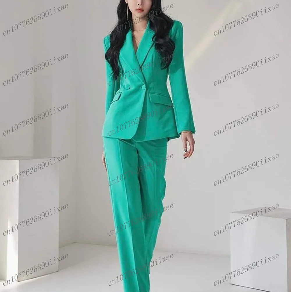 

Fashion Light Green Women Suits Lady Business Office Tuxedos Mother Wedding Party Formal Ladies 2 Piece Set Jacket Pants