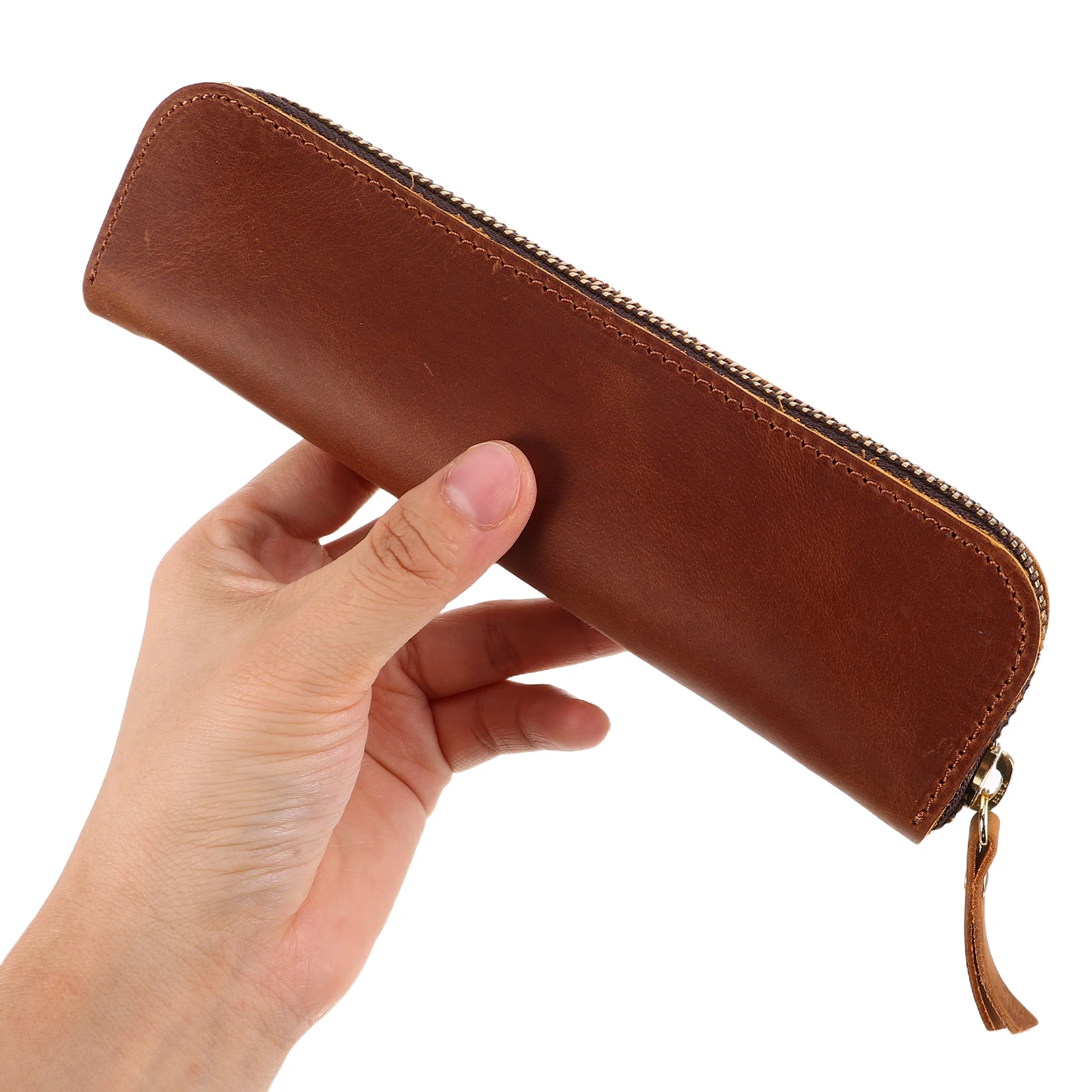 

Sturdy Cowhide Pen Bag Small Pencil Case for Men Women Foldable Stationery Organizer Office School Supplies Durable