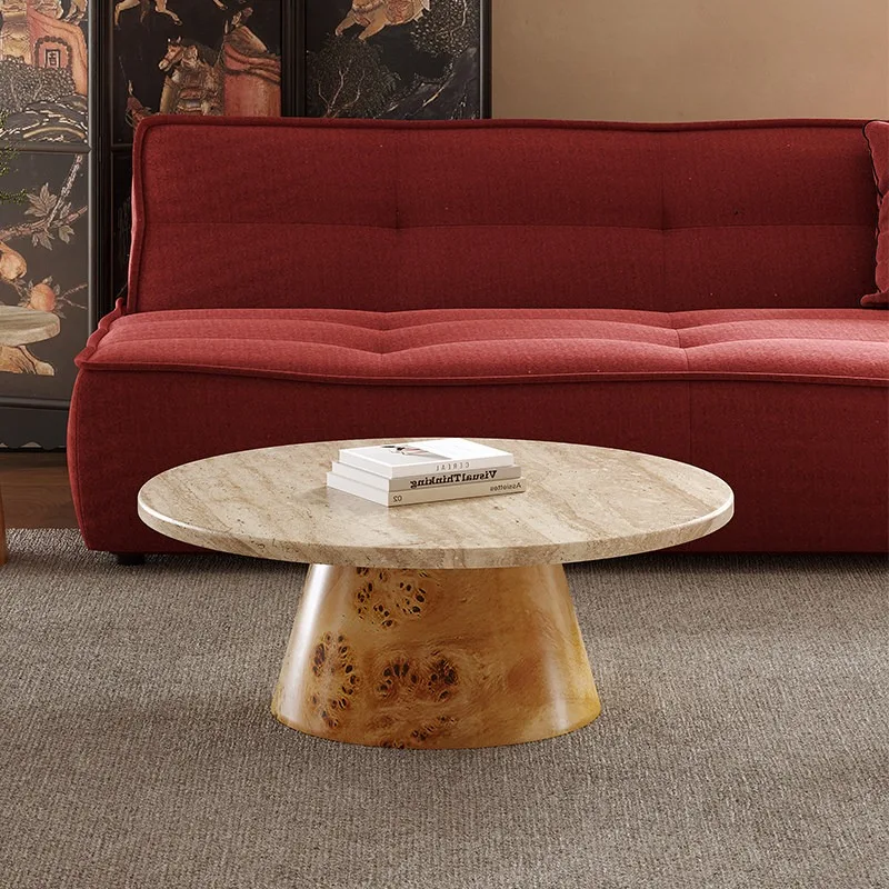 

wood travertine coffee table retro round creative aesthetic coffee table living room center stoliki kawowe do salonu furniture