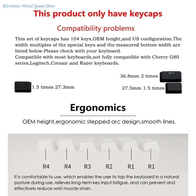 A3PD 104Keys/Set Transparent ABS Russian Korean Keycap for DIY Mechanical Keyboard view 5
