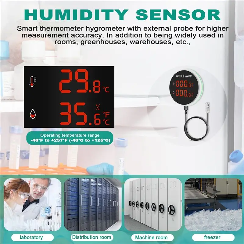 A84E-Wifi Sensor Alarm Temperature And Humidity External Probe LCD Display Thermometer Hygrometer Remote Monitor Alarm US Plug