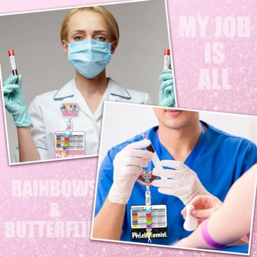 8 Pcs Phlebotomist Nurse Accories Set Order of Blood Draw Beads with Reference Card Nurse Badge Reel Holder Phlebotomist Card H