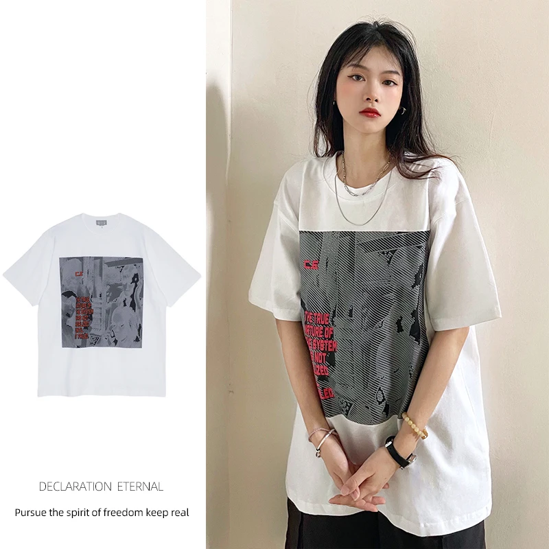 Женская футболка в американском стиле, модная простая белая уличная одежда в стиле хип-хоп, повседневные свободные топы с круглым вырезом и коротким рукавом, Y2K, 2023