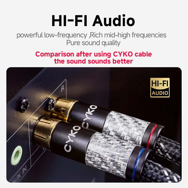 CYKO Hifi 1 زوج 6N OFC 2RCA إلى 2RCA ستيريو مطلية بالذهب التوصيل RCA إشارة كابل الصوت لمكبر الصوت DAC TV box #6