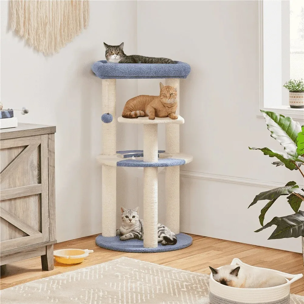 

Cat Tree, 35.5″ Tall Ocean Cat Tree with Detachable Clear Bowl, Blue/Beige, with Selected Thick PET Plastic, A Wooden Frame