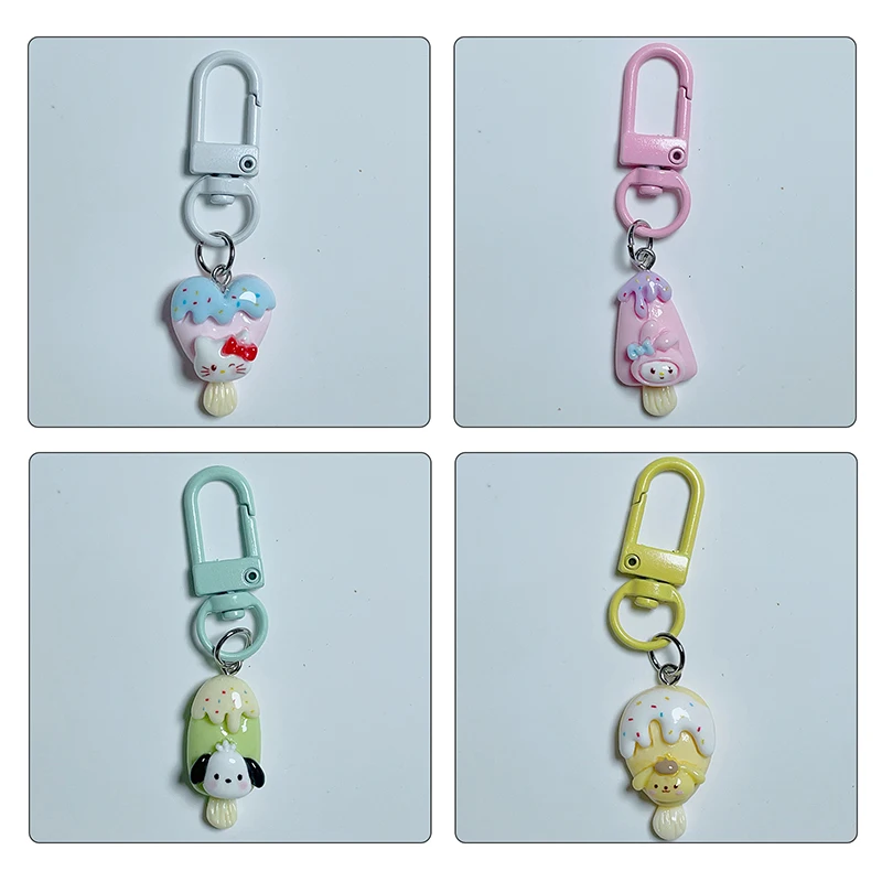 LLavero de Hello Kitty de la serie Sanrio de helado, colgante de resina de My Melody, joyería colgante para bolso, regalos para niñas