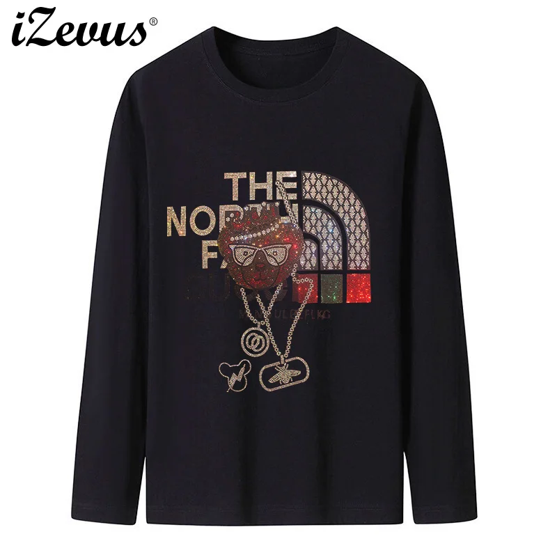 New men's fall and winter long-sleeved casual T-shirt Netroots creative diamond pattern high quality T-shirt S-4XL