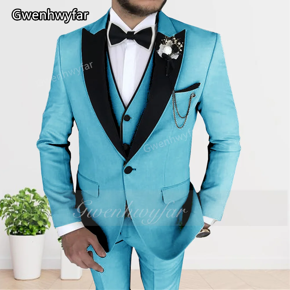 Image 3: Gwenhwyfar 2025 costume jaune pour hommes coupe ajustée simple boutonnage fête formelle de mariage 3 pièces smoking pour hommes (Blazer + pantalon + gilet)