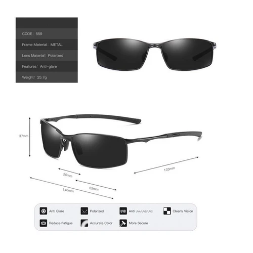 Imagen 2 del producto Gafas de sol cuadradas antideslumbrantes para miopía, gafas de sol polarizadas de moda para conducir de Metal, gafas de sol graduadas para hombre de 0-0,5-0,75 a-6,0