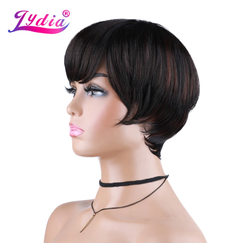 Lydia Short Synthetic Wigs For Black Women 100% Kanekalon Heat Resistant Bob Wig 6 Inch Heat Resistant With Free Side Bang 2/33#