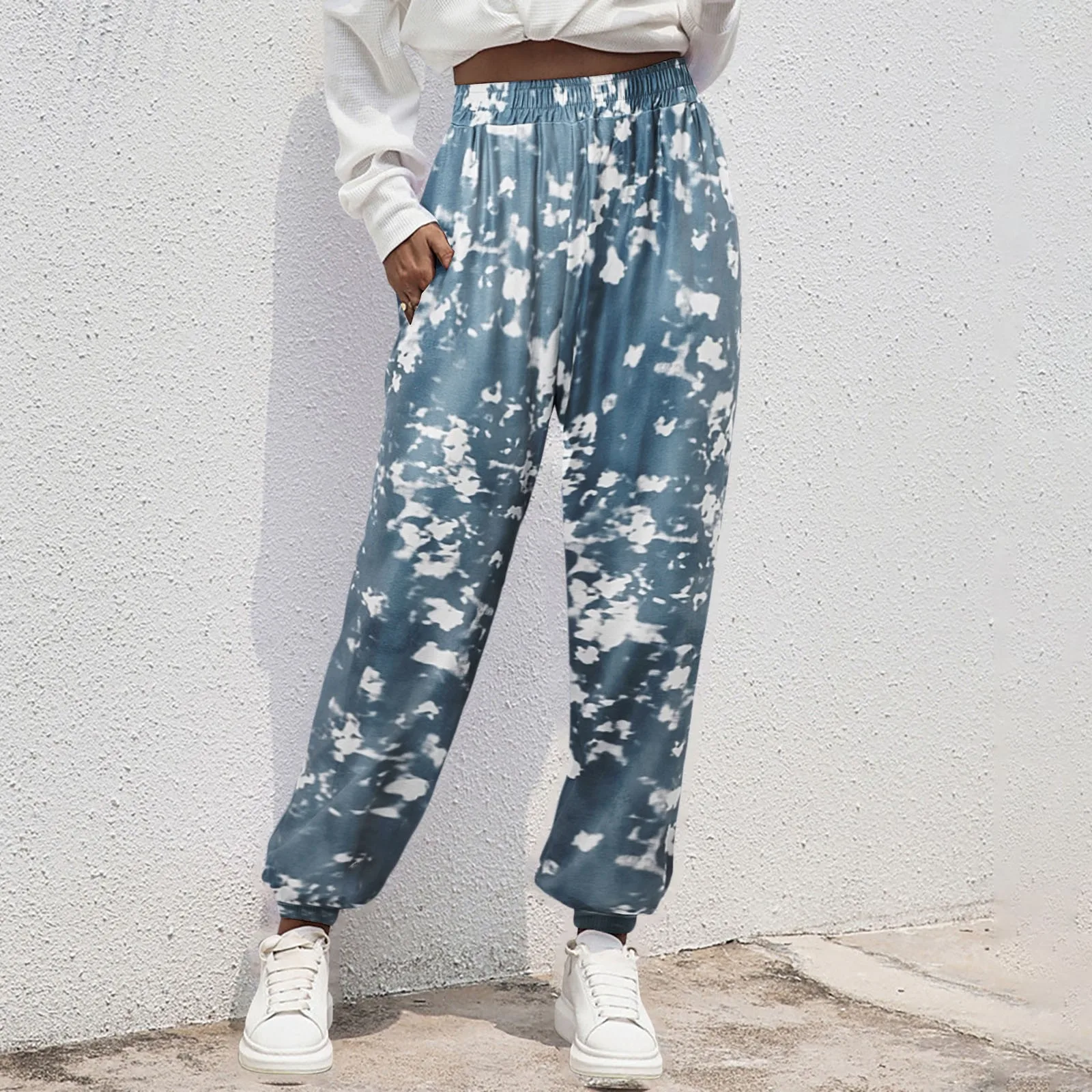 2024 Home Pants Women Summer Autumn Thin Sport Pants Floral Printed Gym Pants Wide Leg Loose Plus Size Calf-length Bottoms