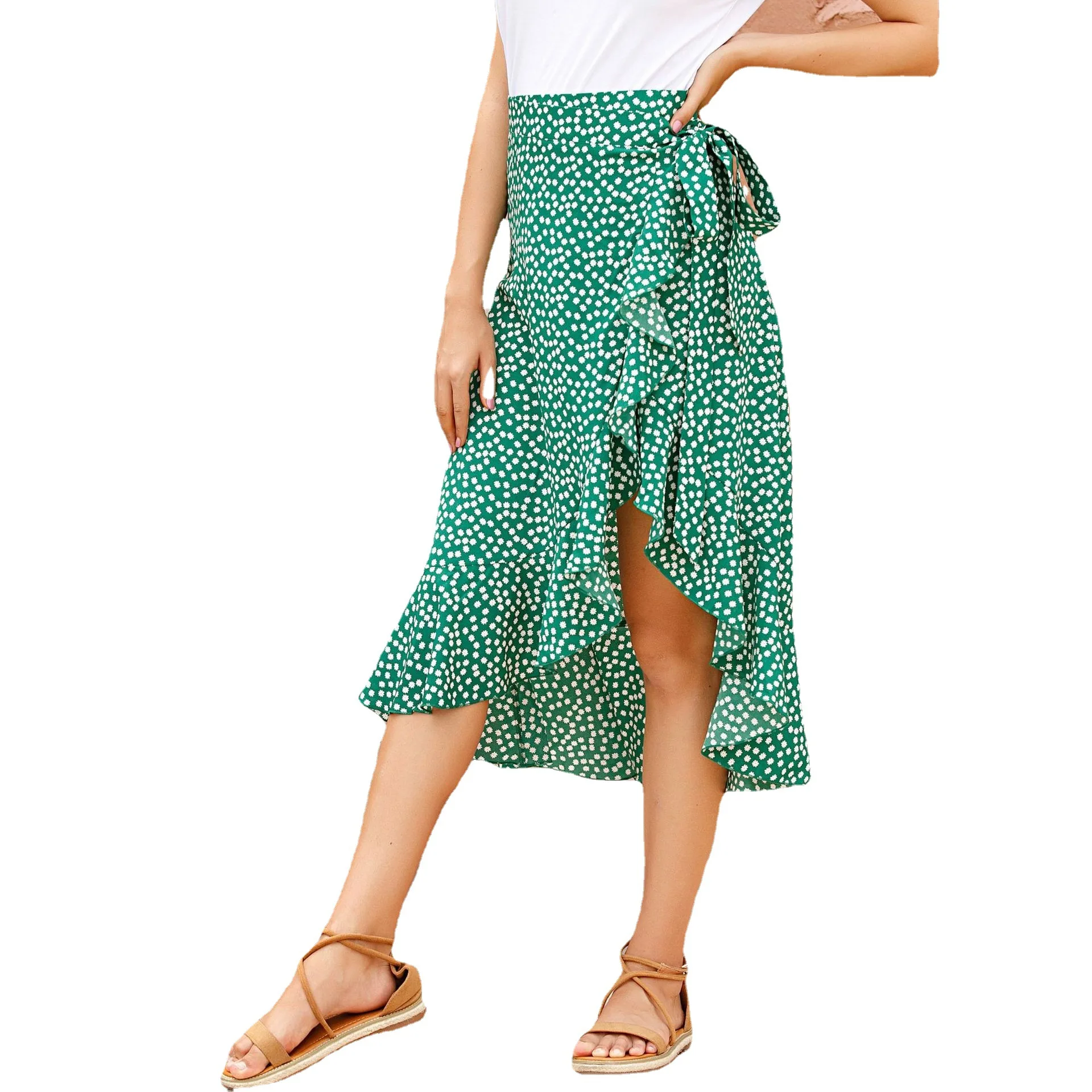 New Summer Women's Fashion Fresh and Sweet Polka Dot Wrap Skirt Trend Slim Versatile Elegant Pleated Ruffled Irregular Skirt