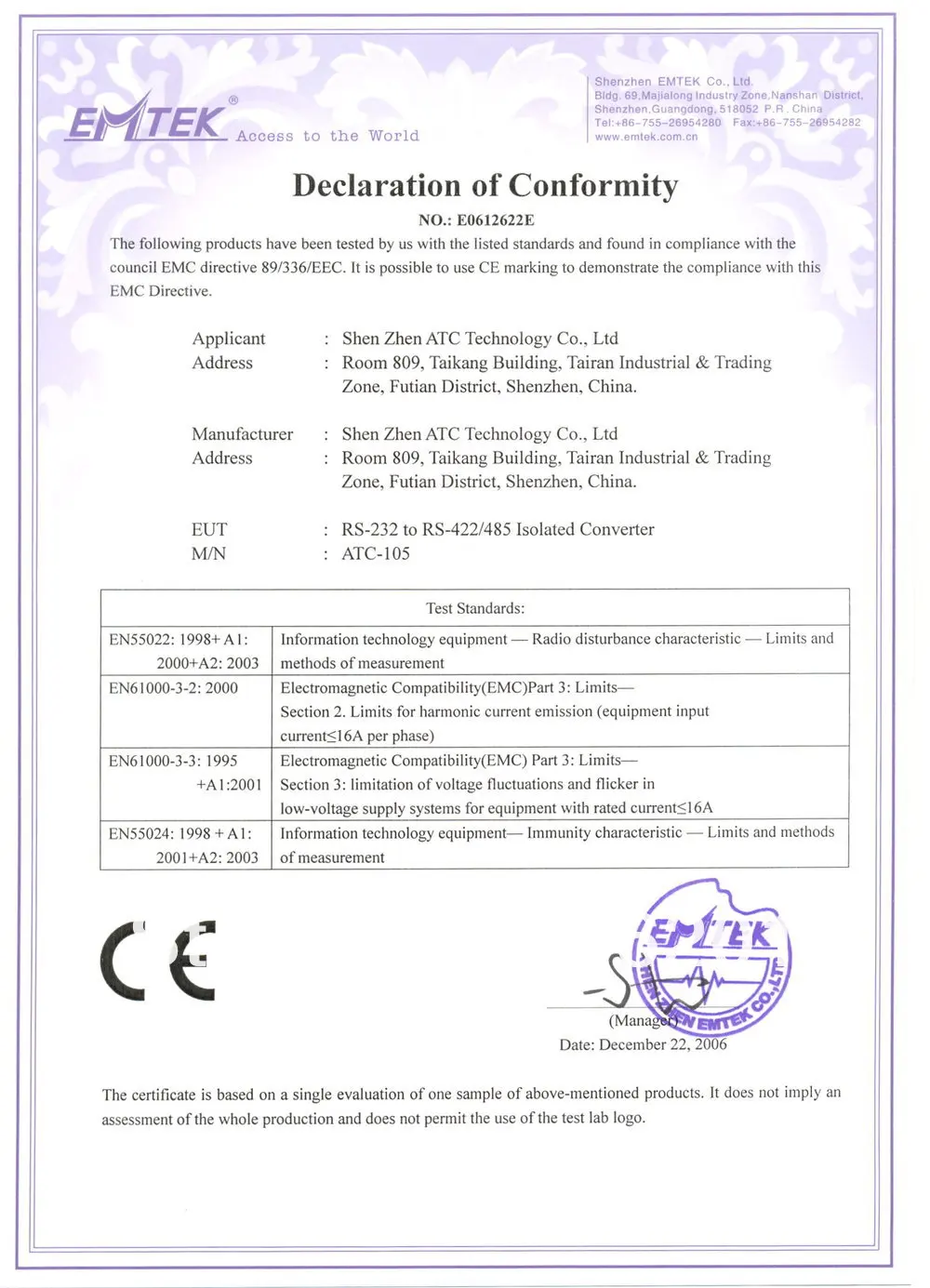 RS232 to RS-485/RS-422 Interface Converter (ATC-105)