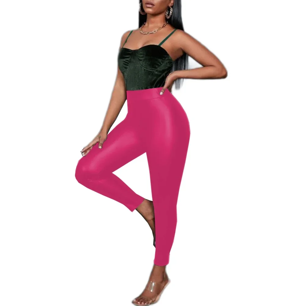 Matowe spodnie ze sztucznej skóry Wysoka talia Elastyczne legginsy Seksowne spodnie ołówkowe Slim Fit Spodnie Bodycon Spodnie damskie Legginsy Klubowy strój 7XL