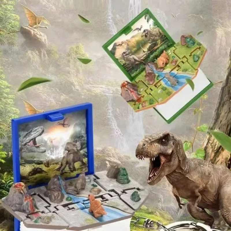 

3d Folding Pop-Up Book Scene Keychain Creative Folding Dinosaur World Book Pendant Button Ejection Castle Book Hanging Ornament