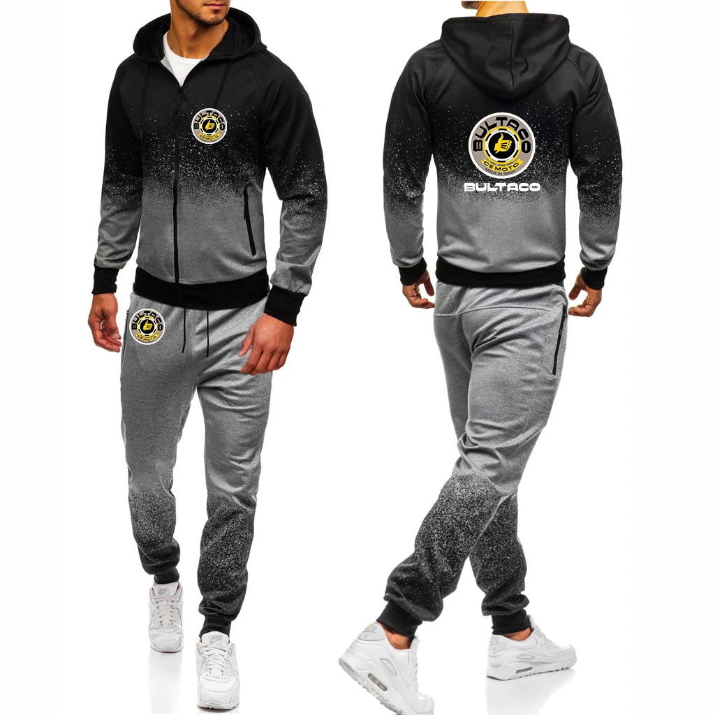 

Bultaco Cemoto Motorcycles 2023 Men's New Gradient Color Long Sleeves Hoodie + Pants Two Piece Suit Casual Sweatpant Set