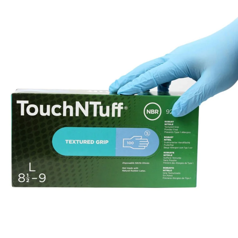 Ansell TouchNTuff 92-670 Nitrile Lightweight Glove with Beaded Cuff, Chemical/Splash Resistance, Powder Free, Protective Gloves