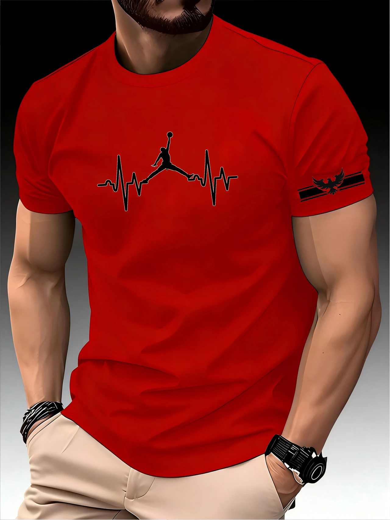 

Men‘s Round-Neck Running T-shirt Spring/Summer Outdoor Casual Thin Top print Quick-Dry Short Sleeve Breathable Fitness Sports