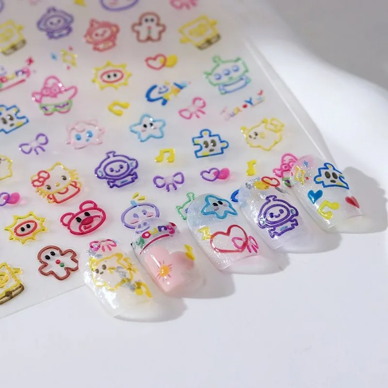 Linha de gelatina fofa de desenhos animados, personagens de anime, bob esponja, calças quadradas, adesivos decorativos para unhas, capas de telefone, copo de água, atacado