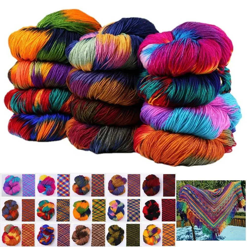 Thick Acrylic Wool Yarn Segment Dyed Mixed Color Knitting Yarn Hand-woven For Sweater Scarf Shawl Supplies