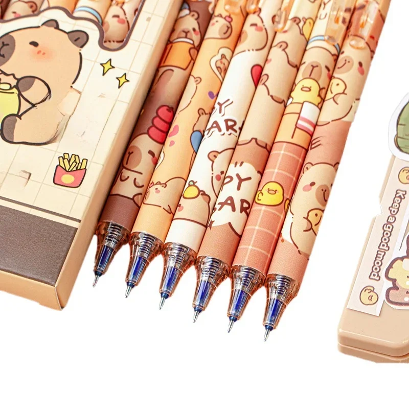 6 قطعة كابيبارا لطيف قابل للمسح القلم الحبر الأزرق الكتابة السلس التجفيف السريع أقلام مدرسة مكتب اكسسوارات الطلاب القرطاسية طفل هدية