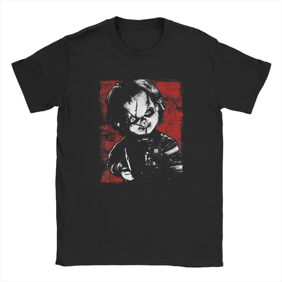 Chucky Men Child's Play Distressed Portrait T Shirts Horror Film Game Pure Cotton Short Sleeve Round Collar Tees Gift T-Shirts