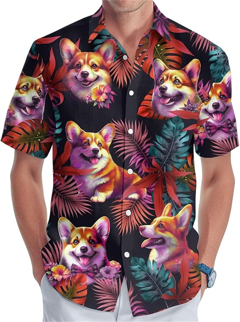 Summer Hot Sale Hawaiian Shirt For Men Women 3d Animal Cartoon Dog Men's T-shirt Beach Oversized Funny Blouse Womens Clothes