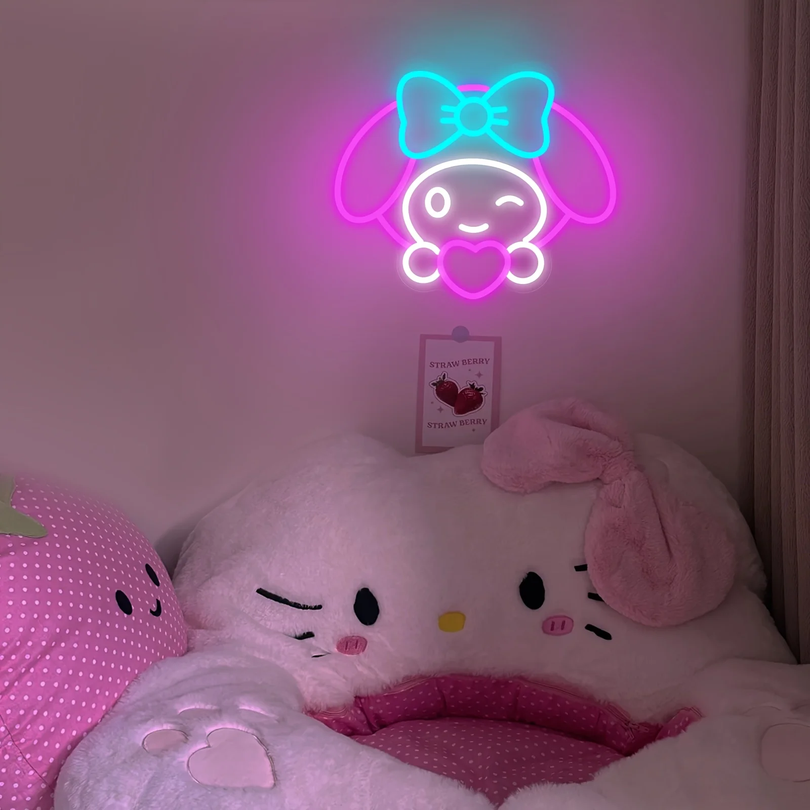 

Светодиодная неоновая вывеска Melody Sanrio для декора стен, USB, с регулировкой яркости, милая неоновая вывеска для комнаты, спальни, свадьбы, эстетичная неоновая подсветка для интерьера