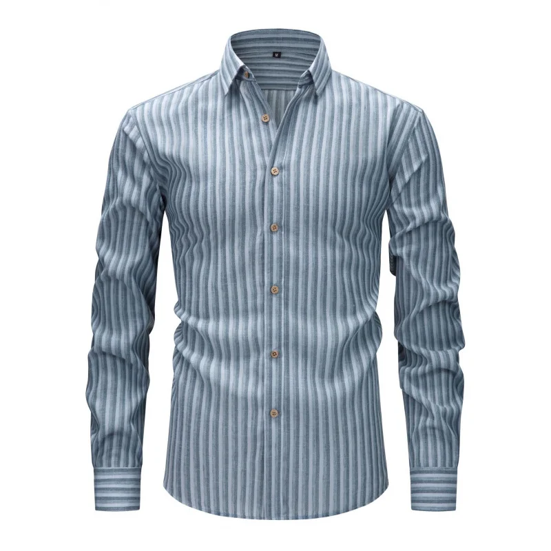 Jiana Clothing Exclusive Men's Linen Long Sleeve Vertical Stripe Shirt Vintage Casual Shirt Men One Yard Minimum Order