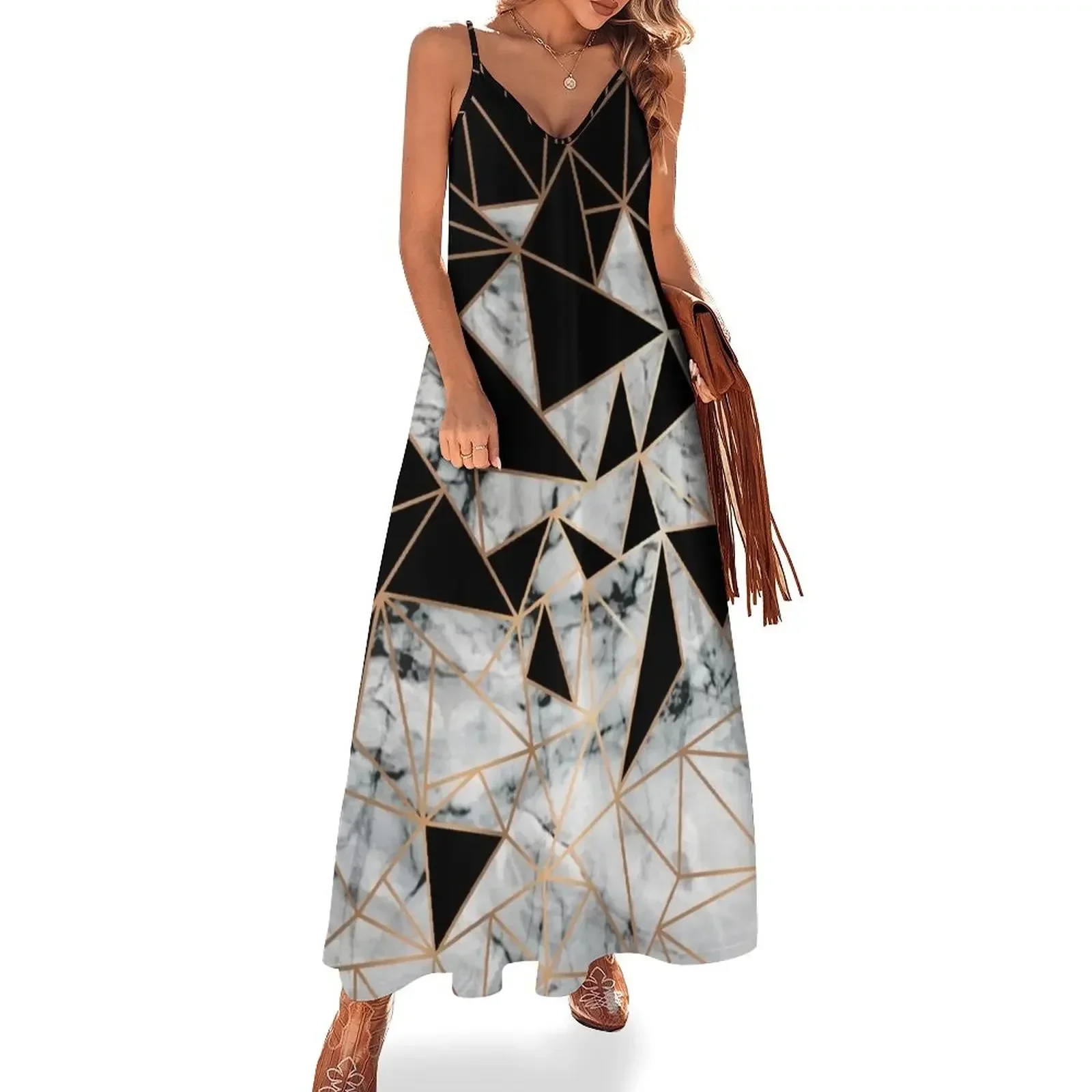 

Marble polygon pattern Sleeveless Dress luxury woman evening dress women's fashion dresses Dress