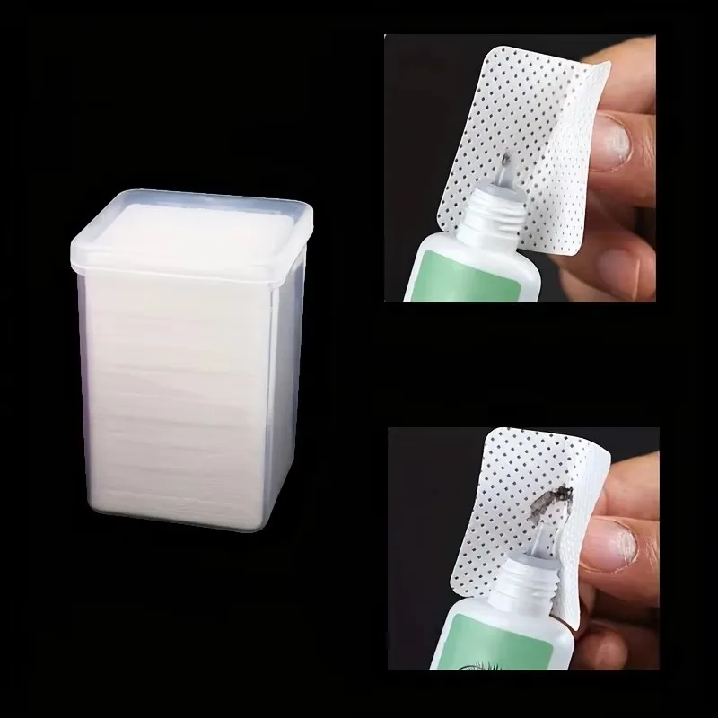 200 Buah/Kotak Tisu Kuku Bebas Serat, Tisu Lem Ekstensi Bulu Mata, Kain Pembersih, Kain Non-Woven, Lem Kuku, Bantalan Kapas Penghilang Minyak