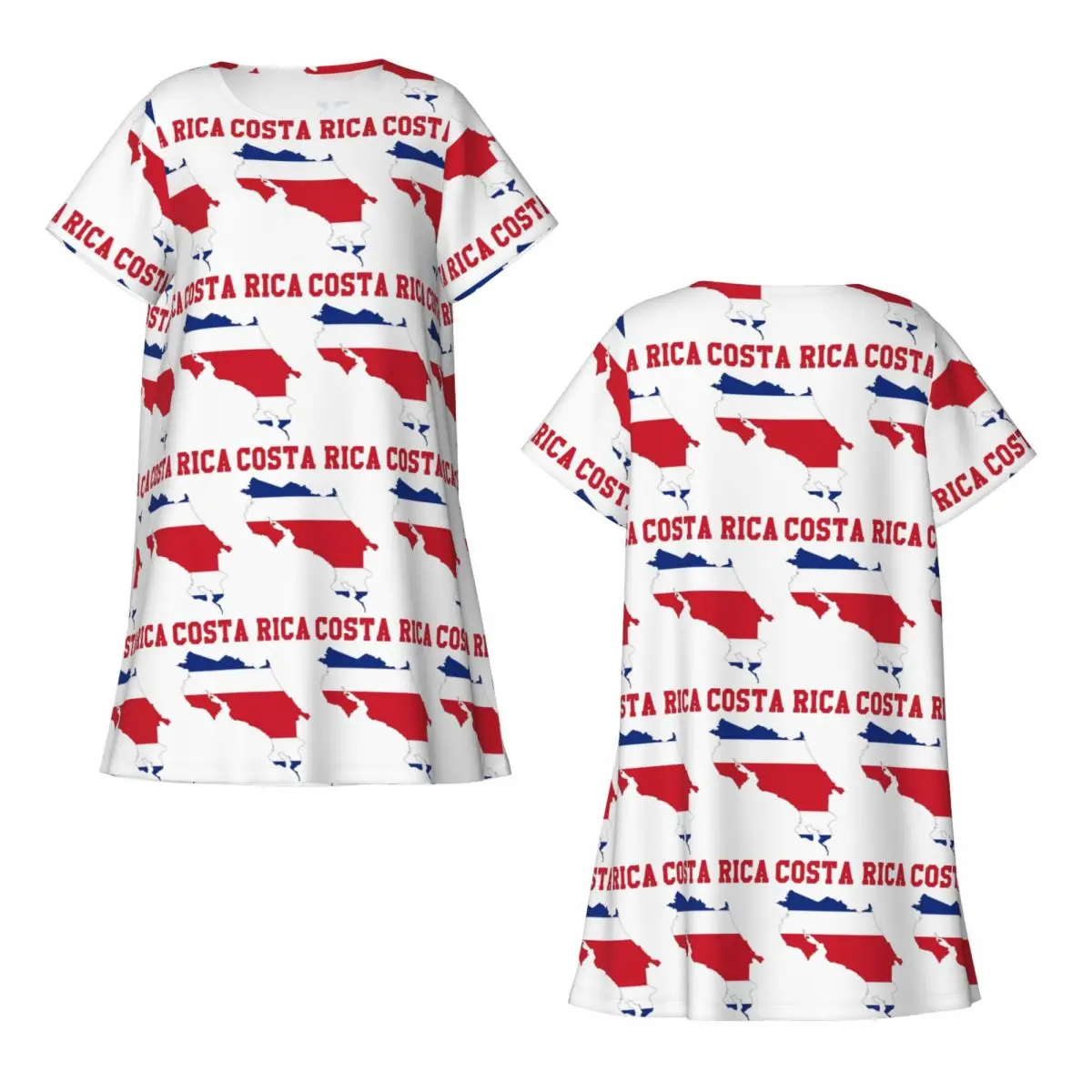 Costa Rica Flag Graphic Short Sleeves Nightdress For Sleeping Sleepshirts Women Short Sleeve Nightgowns Loose Pajama Dress