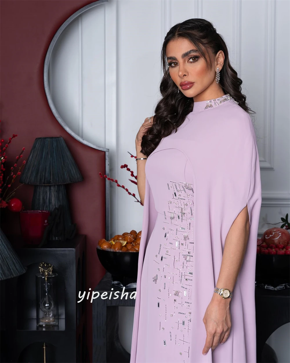 Robe de cocktail à perles personnalisables, tenue trapèze, sur mesure, longueur rinçage