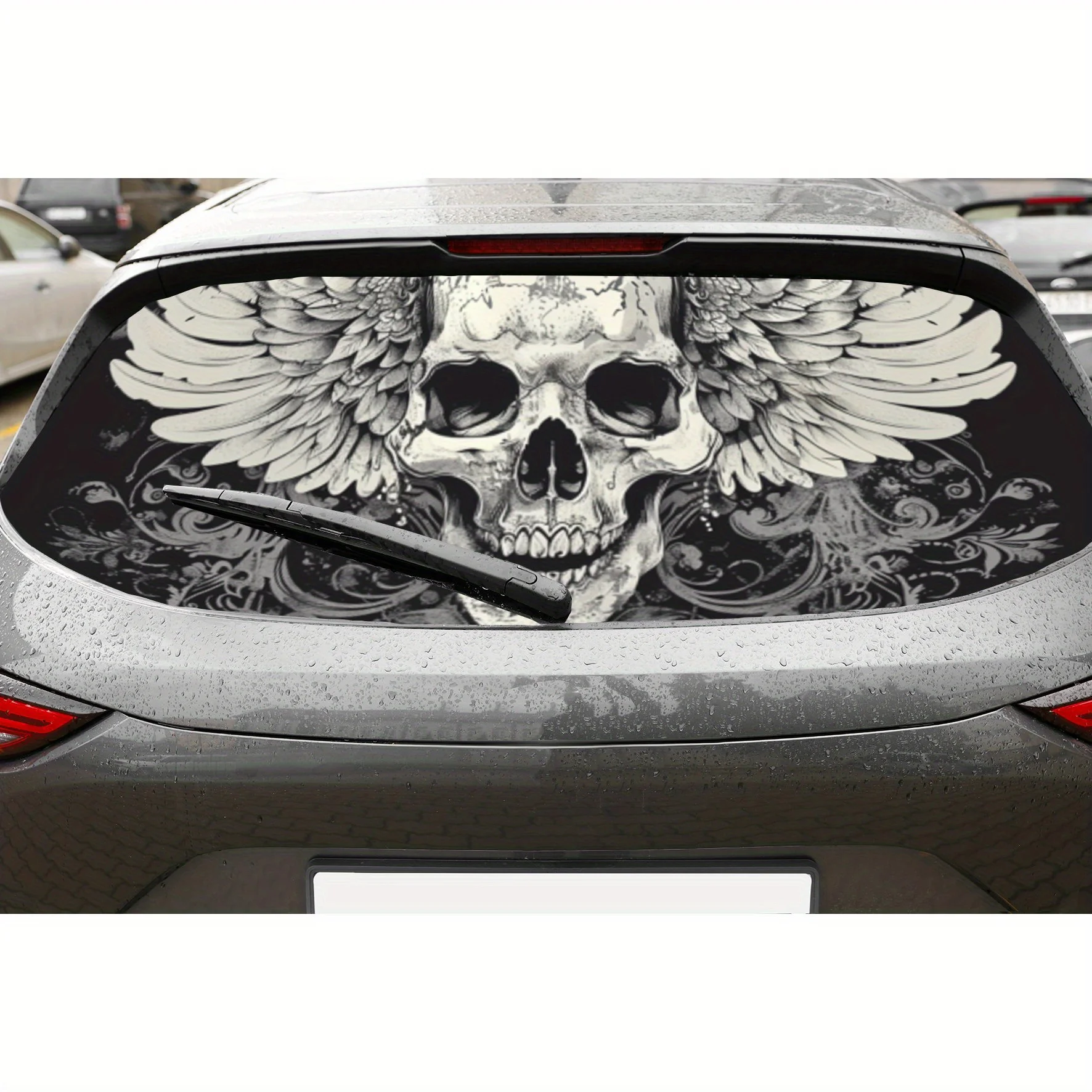 

Skull Winged Style Shadow Print PVC Perforated Car Vinyl Wraps, Durable Car Rear Windshield Sticker, Waterproof Car Rear Window
