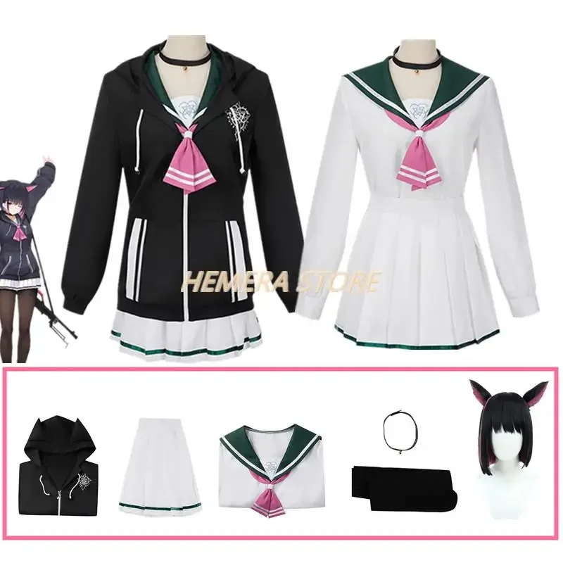 Anime Blue Archive Kyoyama Kazusa Cosplay Costume For Women XS-XXXL Girl Black Hoodie Sailor Suits Skirt Pink Bow-Tie Halloween