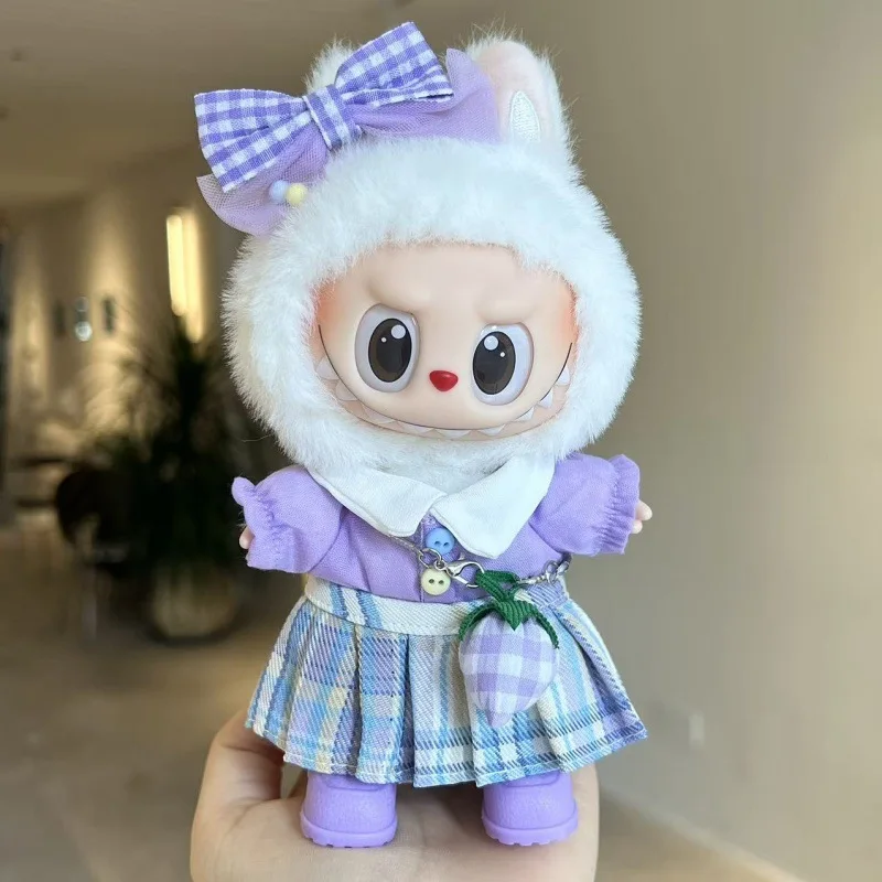 

Clothes For 15/17cm LABUBU School-Girl Style Doll Outfit Set Purple Blouse With JK Pleated Skirt Crossbody Bag & Hair Accessory