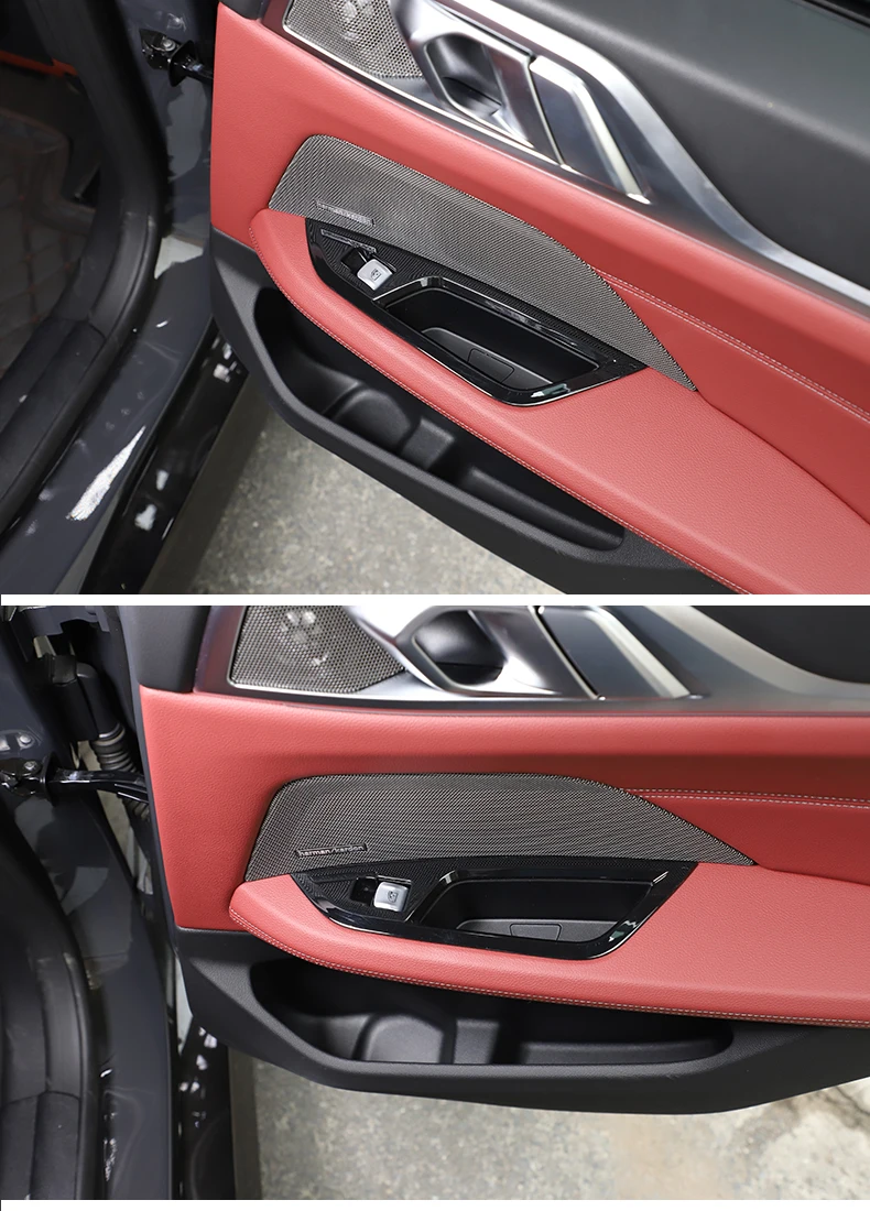 Für BMW 4er G26 2021-2022 ABS Carbon Faser/Schwarz Auto Fensterheber Taste Dekorative Rahmen Aufkleber auto Innen Zubehör – Detail 6