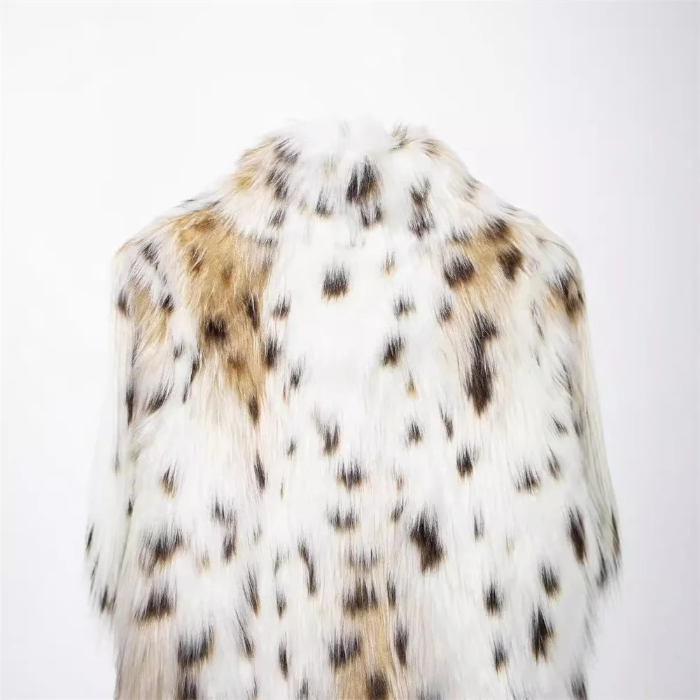 Fashion Leopard Print Faux Fur Coat for Women Stand Collar Long Sleeve Plush Jacket 2024 Autumn Winter uxury Outerwears