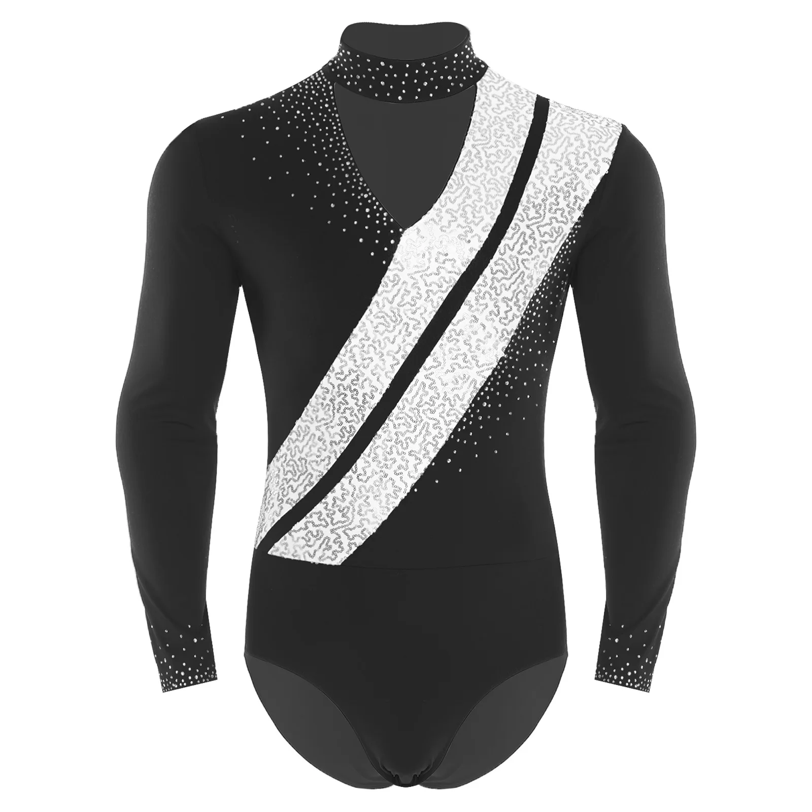 Adulto homem brilhante valsa dança de salão manga longa collant ginástica ballet acrobacias palco dança desempenho outfits