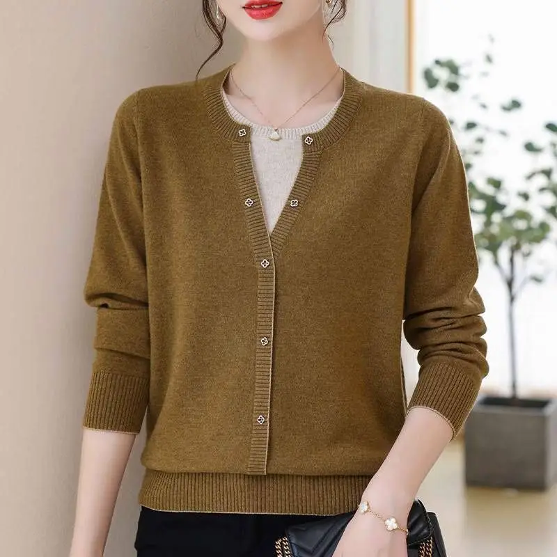เสื้อสเวตเตอร์แบบสวมหัวสำหรับผู้หญิง2ชิ้นให้ความอบอุ่น Baju atasan rajut แฟชั่นใหม่2023ฤดูใบไม้ร่วงฤดูใบไม้ผลิ