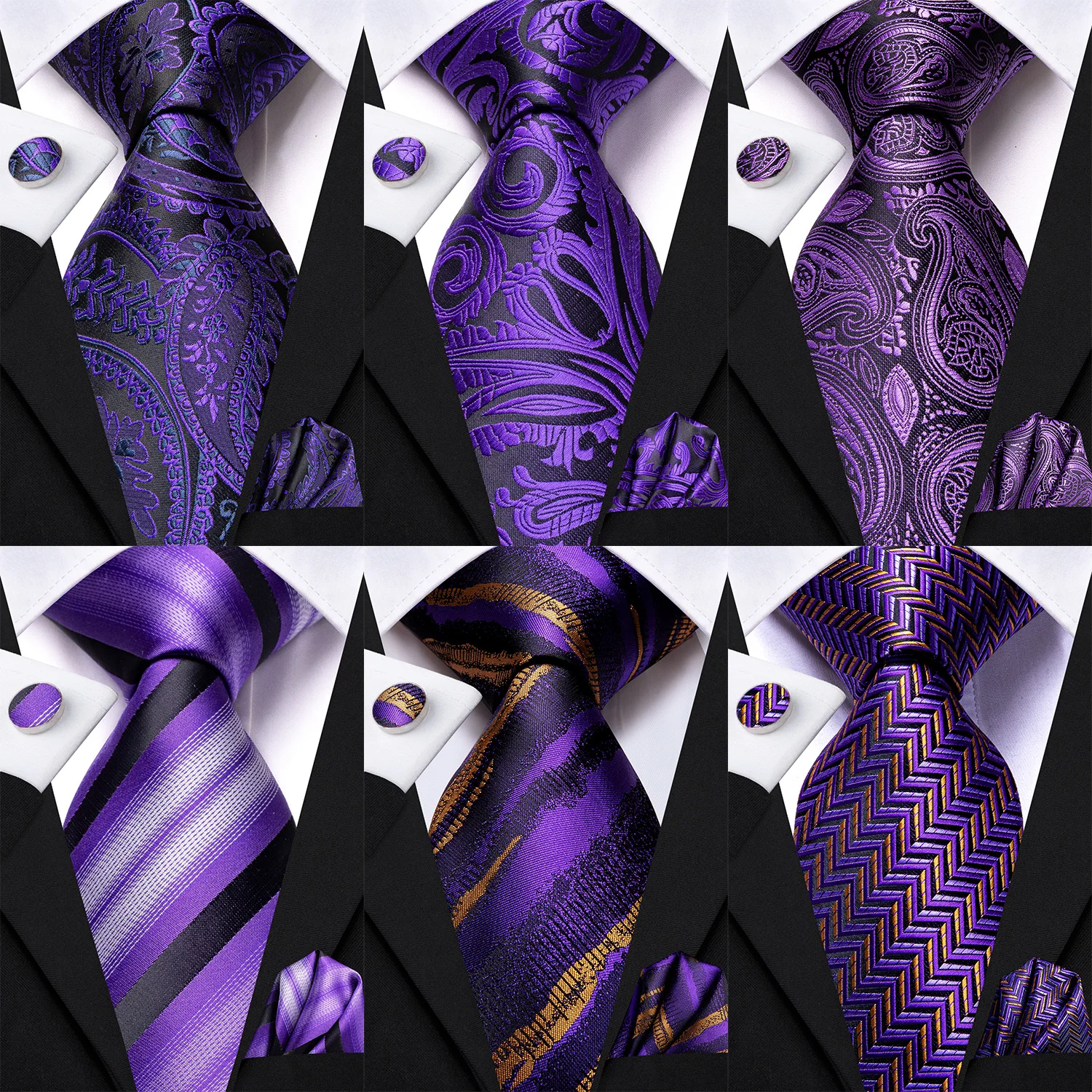 Hi-Tie Light Purple Solid Silk Wedding Tie For Men Quality Hanky Cufflink Gift Necktie Set Fashion Novelty Designer Dropshipping