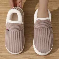 Plus Size 46-47 Winter Couple Style Solid Color Plush Slippers Non-slip Warm Women Men Home Cotton Shoes 2024 New
