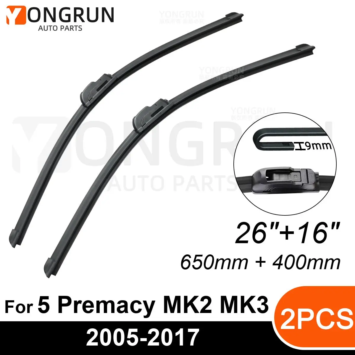 Front Wipers For Mazda 5 Premacy MK2 MK3 MPV 2005-2017 Wiper Blade Rubber 26