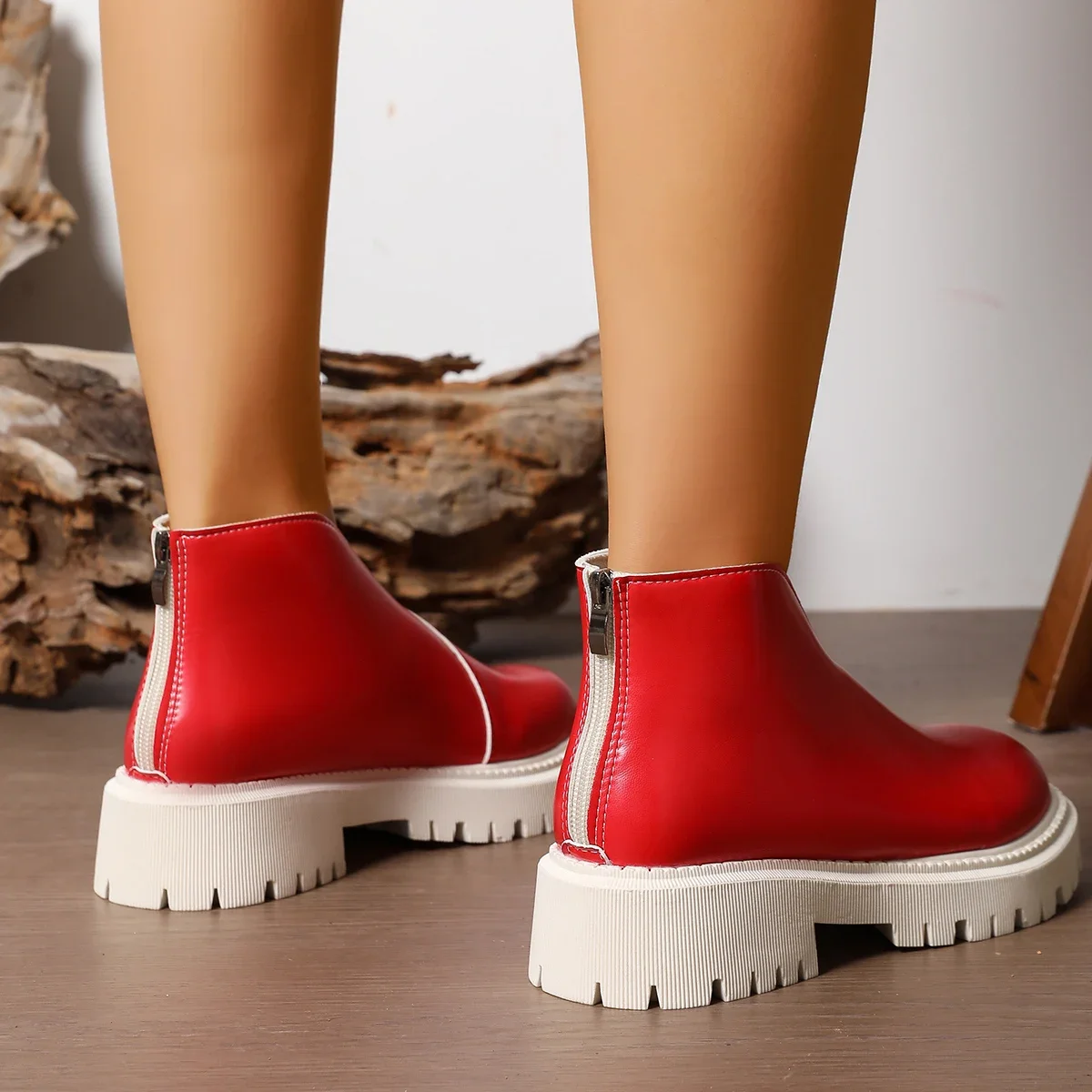 Winter-Damenstiefel mit mittelhohem Absatz, rutschfester Sohle und Reißverschluss hinten, modische High-Top-Schuhe, bequeme Outdoor-Sportschuhe. – Detail 30