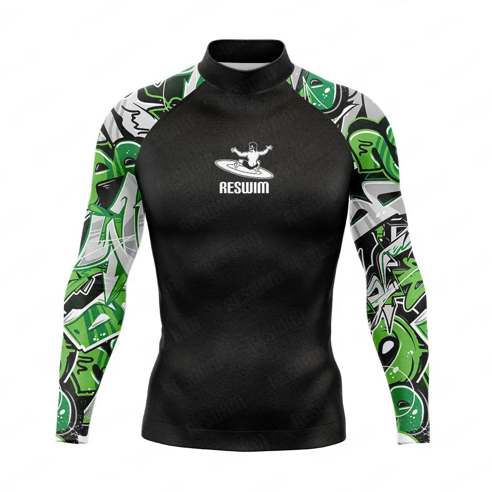 Men's Surfing Swimming T-shirts Tight Swimsuit Beach UV Protection Rash Guards Swimwear Long Sleeve Surf Suit Quick Dry Shirts