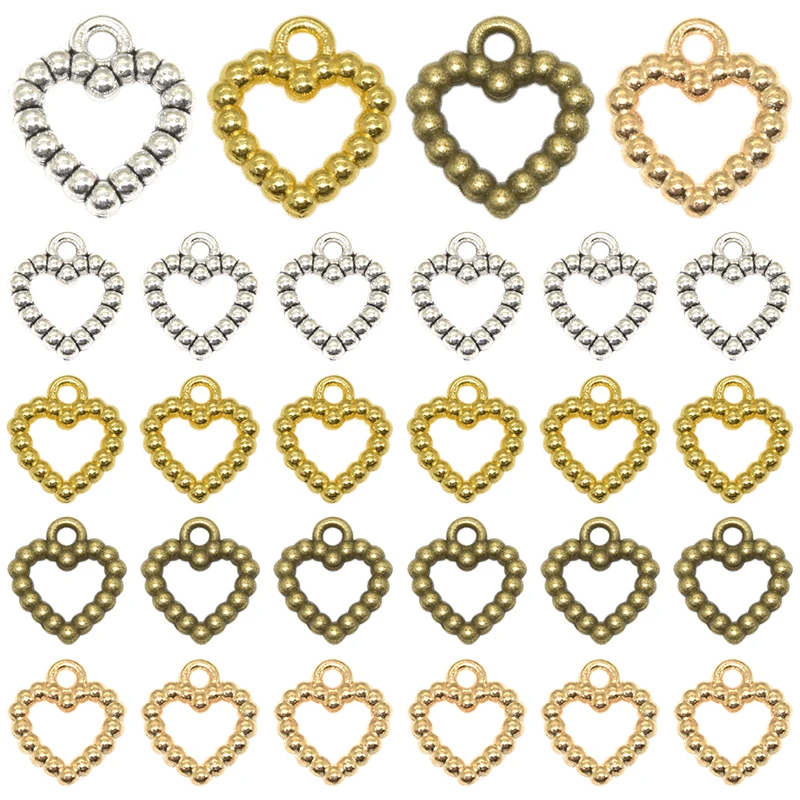 Wholesale 20pcs Four Color Hollow Heart Charms Alloy Metal Pendants For DIY DIY Bracelet Necklace Jewelry Making 14*12mm