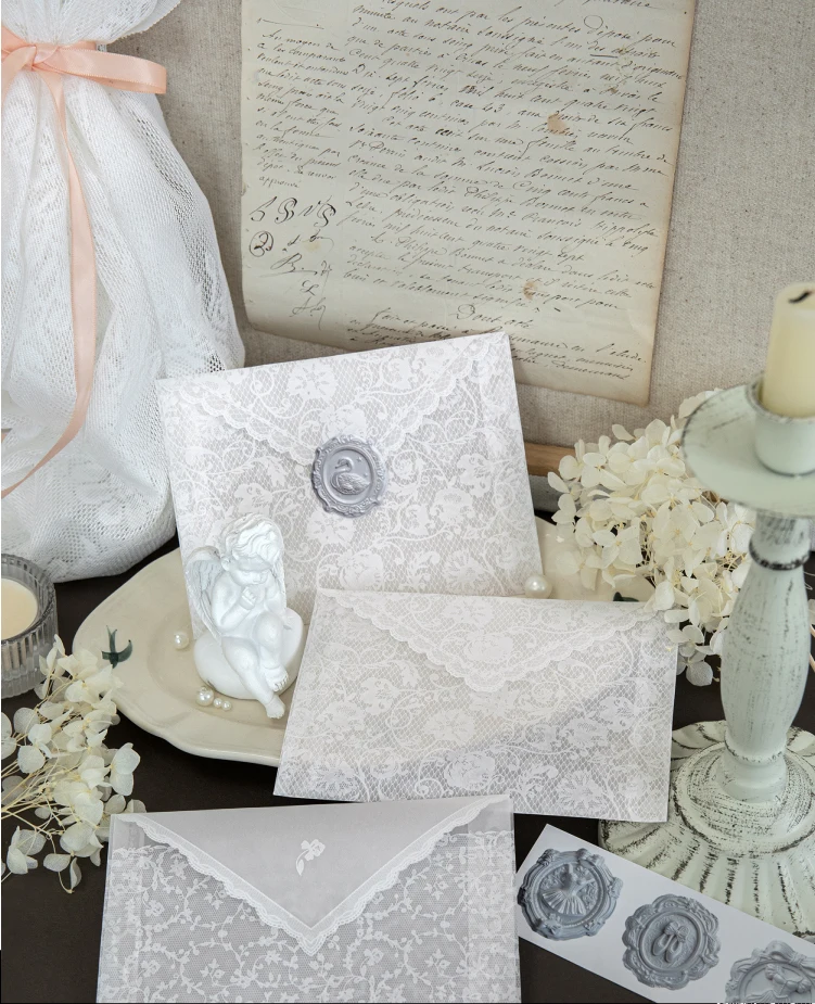 4-teiliges Set Vintage Spitzen-Papierumschläge Kreative Nostalgische Postkarten-Aufbewahrungstasche Feuerlackumschlag Briefzubehör – Detail 14