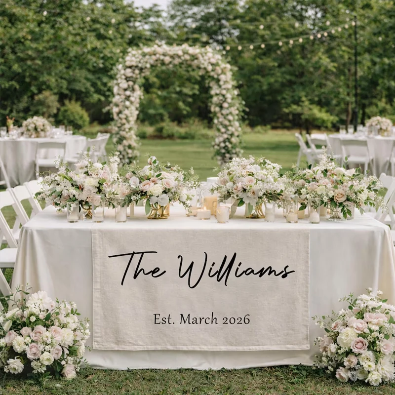 Mantel Personalizado con Nombre y Fecha para el Día de la Boda, Decoración para Despedida de Soltera, Fiesta Nupcial, Regalo de Aniversario, Banner para Mesa de Postres